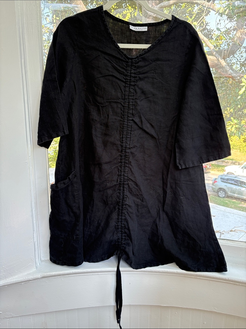 Bryn Walker Black Linen Drawstring Front Tunic charcoal gray Bryn Walker linen